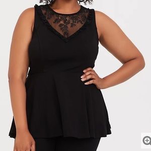 BLACK LACE YOKE PEPLUM TOP